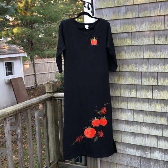 Vintage Karla Marie Pumpkin Dress Halloween Thanksgiving Crushed Velvet - Picture 2 of 11